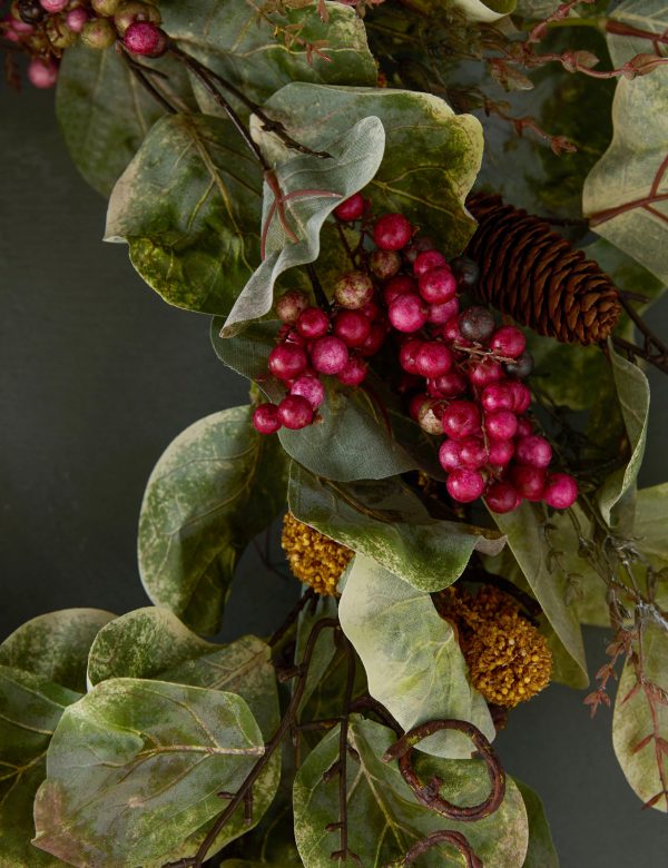 Faux Zanzibar Leaf with Berries Wreath Hot on Sale