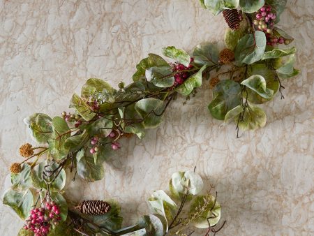 Faux Zanzibar Leaf with Pinecones & Berries Garland Cheap