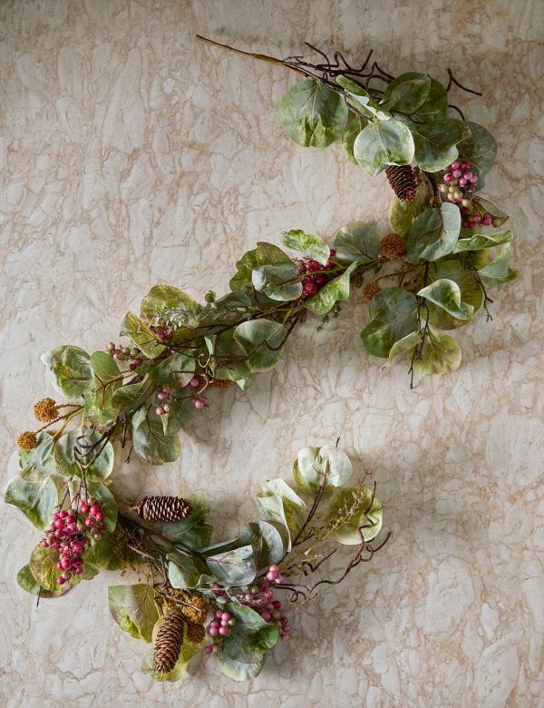 Faux Zanzibar Leaf with Pinecones & Berries Garland Cheap