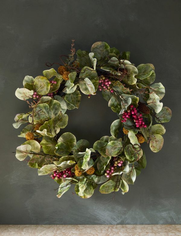 Faux Zanzibar Leaf with Berries Wreath Hot on Sale