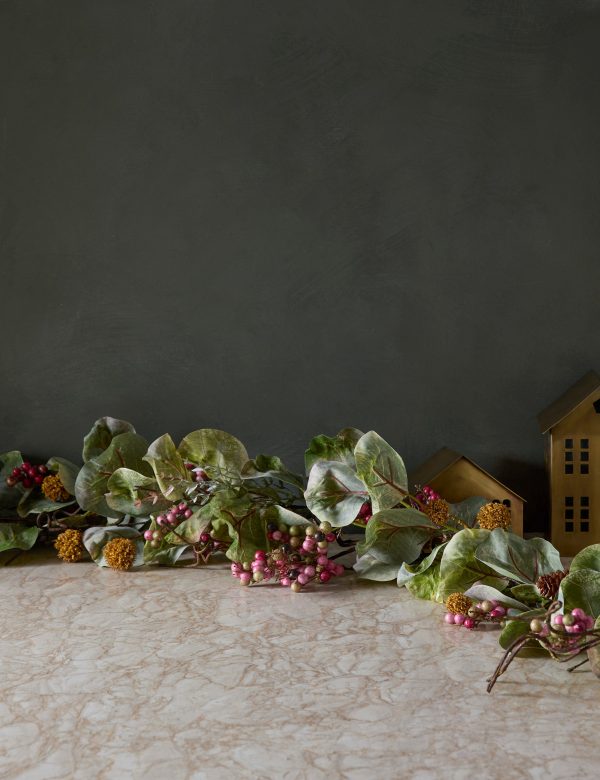 Faux Zanzibar Leaf with Pinecones & Berries Garland Cheap