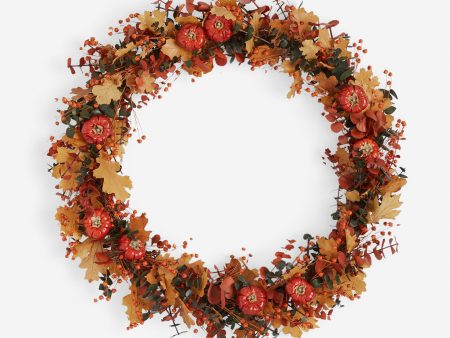 Pumpkin, Maple, and Eucalyptus Preserved Wreath Online now