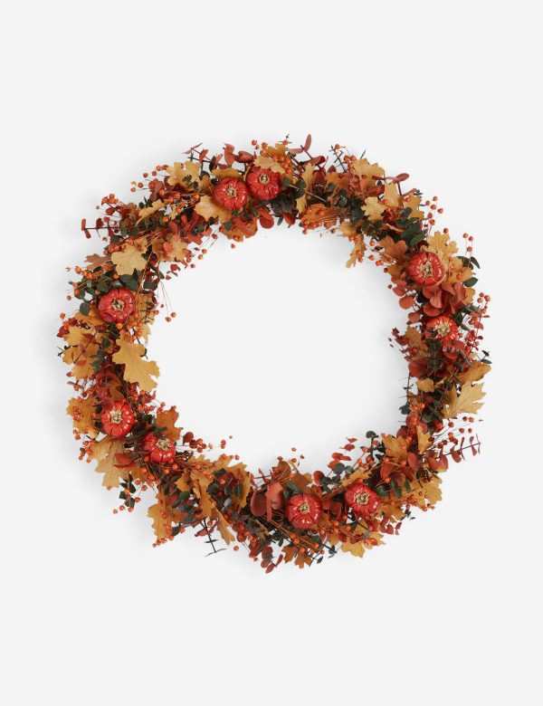 Pumpkin, Maple, and Eucalyptus Preserved Wreath Online now